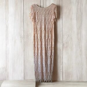 VTG Cattiva Art Deco Flapper Style Full Tiered Doily Lace Gown Dress Sz 14 Peach